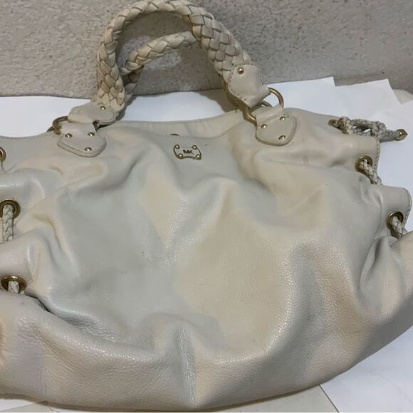 MICHAEL KORS Cream Pebbled Leather  Satchel Tote Bag  PEBBLE LEATHER WOVEN - Picture 15 of 15